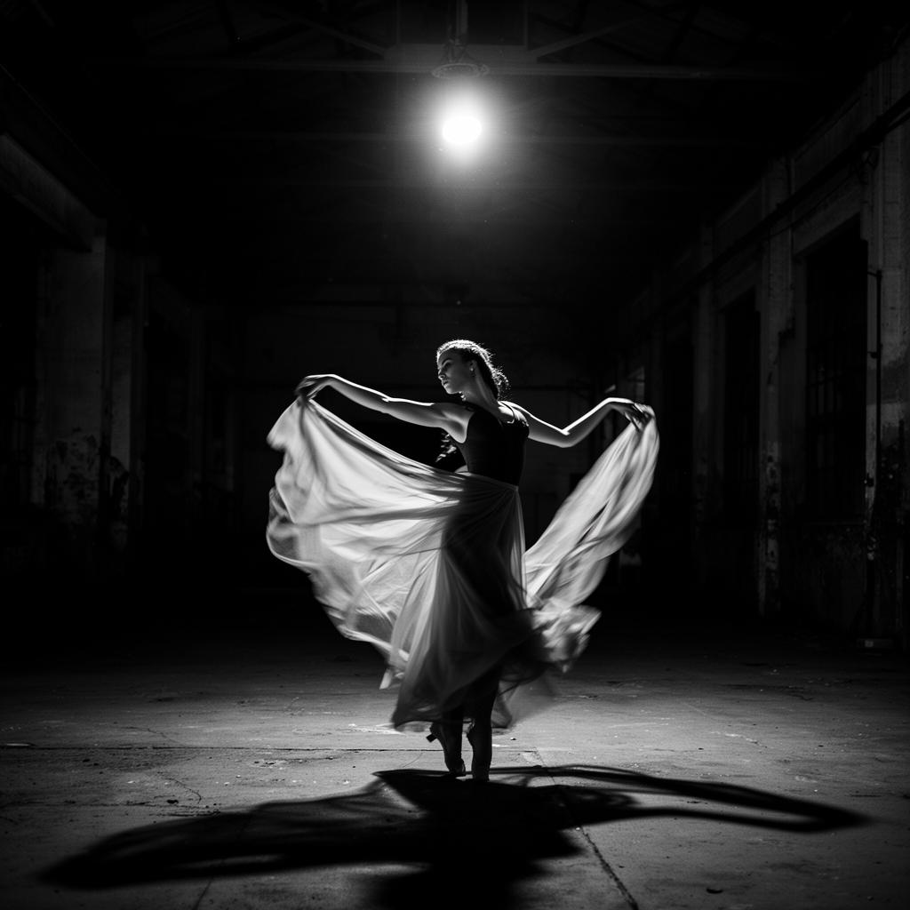 Dancer in motion with flowing fabric